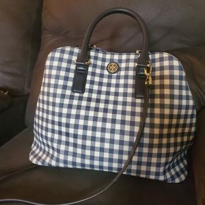 Tory Burch Navy Gingham Satchel